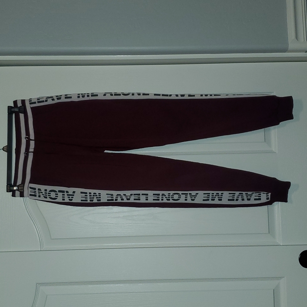 New Look maroon “Leave Me Alone” sweatpants- S- Maroon